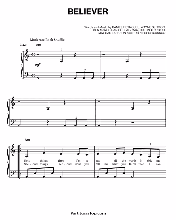 ¿Cuáles son los acordes fáciles para believer en el piano?