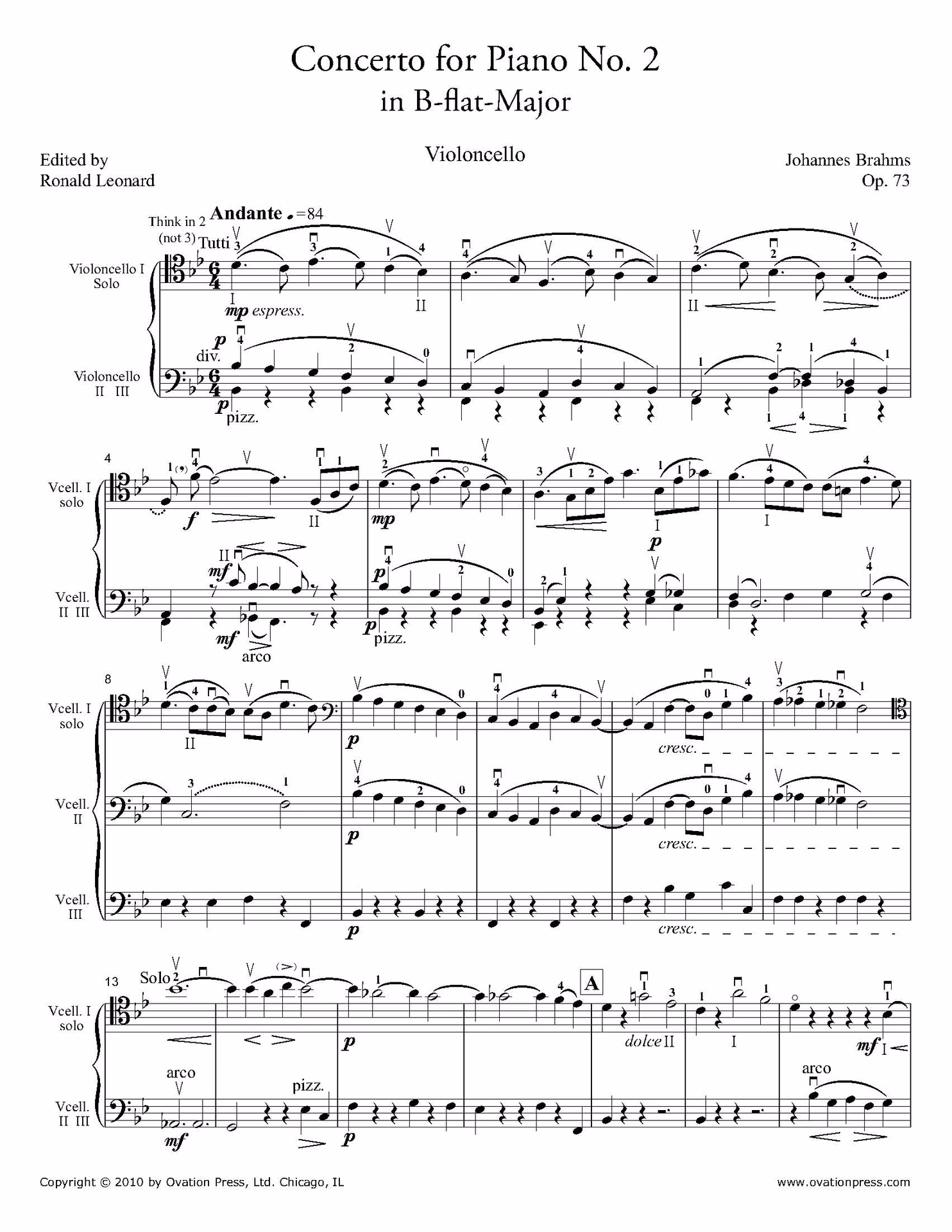 ¿Cuántos movimientos incluyó Johannes Brahms en su concierto para piano n.° 2 en si bemol mayor opus 83?