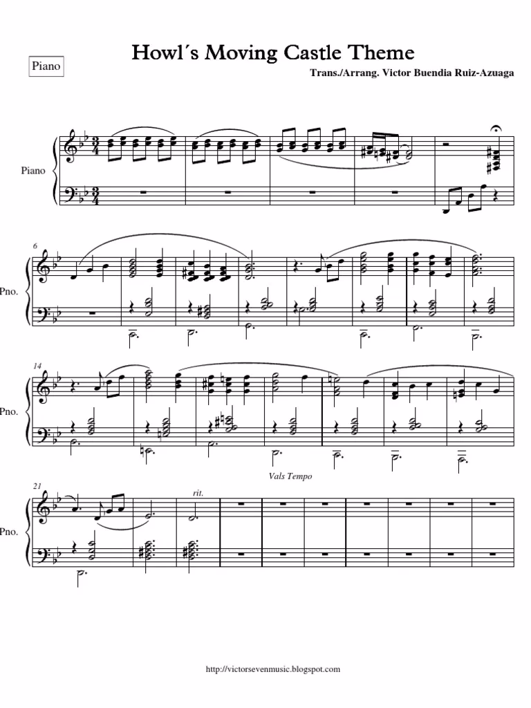 ¿Cómo se llama la canción de piano del castillo vagabundo?
